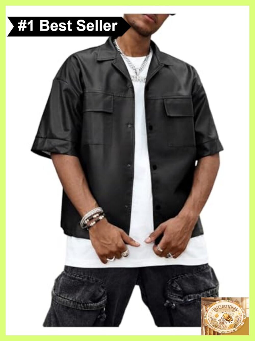 Men's PU Leather Gothic Button Down Half Sleeve Motorcycle Jacket Streetwear